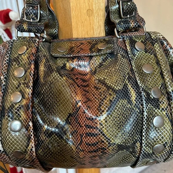 Botkier Green and Brown Satchel with Exotic Snakeskin Pattern - Picture 2 of 16